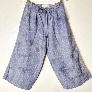 Anthropologie Marrakech Pure Linen Pinstripe Handdyed Wide Crop Gaucho Pants